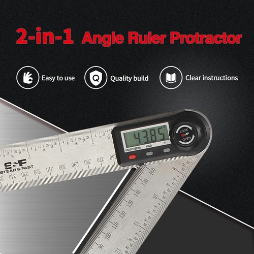 Digital Angle Finder Ruler 7 Inch / 200 mm Stainless Steel with Case, Digital Protractor Angle Finder for Woodworking Measurement, Angle Measuring Tool by S&F STEAD & FAST