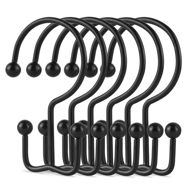 Shower Curtain Hooks Rings,Double Sided Shower Hooks Rust Proof for Bathroom Shower Rods Curtain, Durable Stainless Steel Bathroom Shower Curtain Hangers,Set of 12