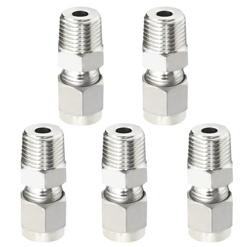 laffoonparts 5 Pcs 1/4" OD x 1/8" NPT Male Reducing Pipes, 304 Stainless Steel Compression Tube Pipe Fitting, Straight Adapter Connector for Oil Air Water