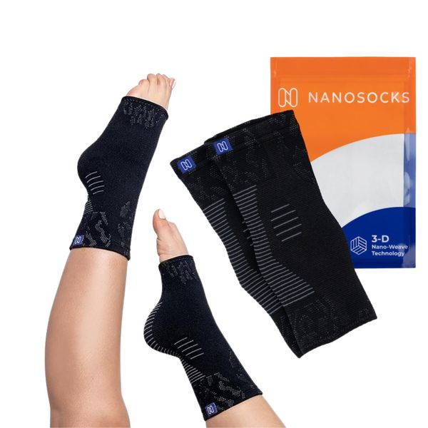 NanoSocks Compression Socks for Women & Men (1 Pair) - BEST Ankle Brace Support Sleeve for Neuropathy, Plantar Fasciitis, Diabetic Foot Nerve Pain Relief - Toeless (Medium, Black)