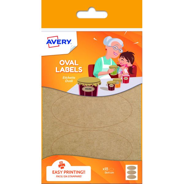 Avery Oval Kraft Labels, 41 x 89 mm, 18 Labels Per Pack, Brown