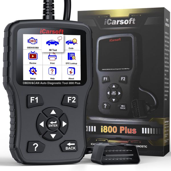 iCarsoft i800 Plus OBD2 Scanner, Car Diagnostic Tool Full OBD2 Functions, Check Engine Light Fault/Battery Test/Freeze Frame/Component Test/118 Live Data/, Code Reader for All Cars, Plug and Play