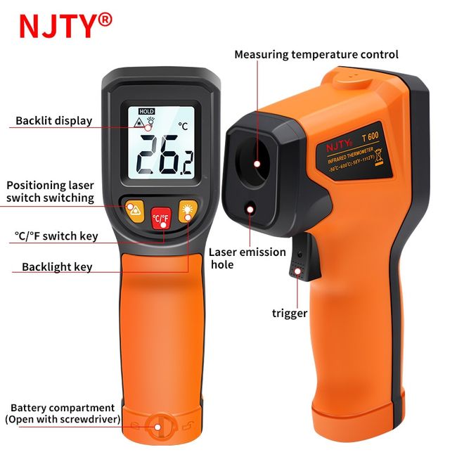 T-600 Temperature Gun, Infrared Thermometer Gun, Handheld Non-contact High  Temperature Gun, Suitable For Industrial, Cooking Tester, Pizza Oven, Car