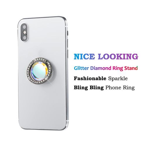 lenoup Glitter Bling Bling Phone Ring Holder,Sparkle Phone Ring Grip Artificial Stand with Flat Diamond,Flat Rhinestone Cell Finger Ring for Phones,Pad(Black)