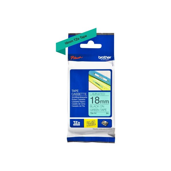 BROTHER Labelling Tape, Black on Green, 18 mm