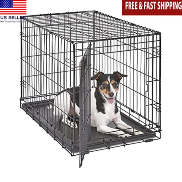 Pet Dog Crate W/ Leak-Proof Pan Divider Panel Easy Assembly Portable Design New