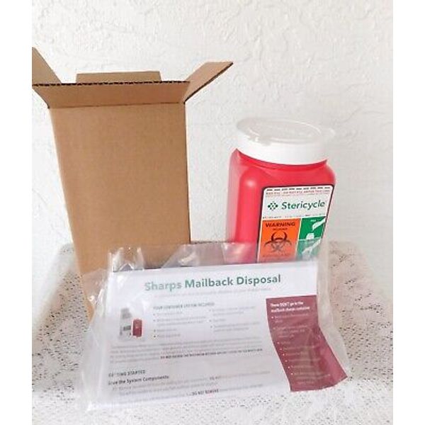 Stericycle Sharps Disposal System 1.4 Qt Biohazard Shipping Container Box New