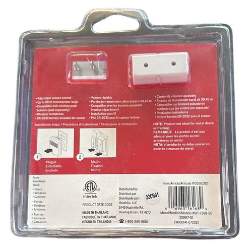 Utilitech UT-7368-09 White Wireless Doorbell W/Button Battery Operated 3 Chimes