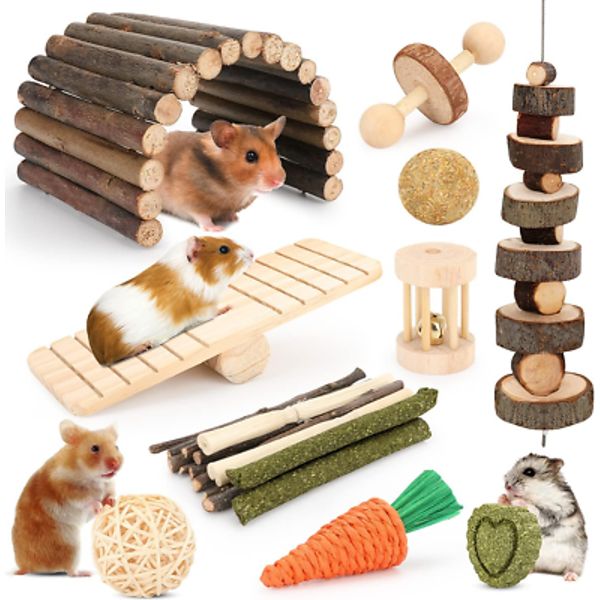 Hamster Cage Accessories, 12 Different Chew Toys for Guinea Pig, Chinchillas, Ge