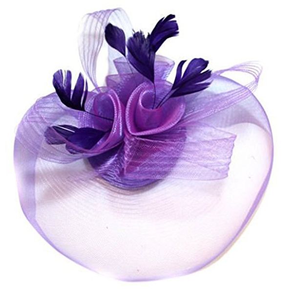 Purple Net Fascinator Hat Veil - Wedding Ascot Races Hair Accessories Clip