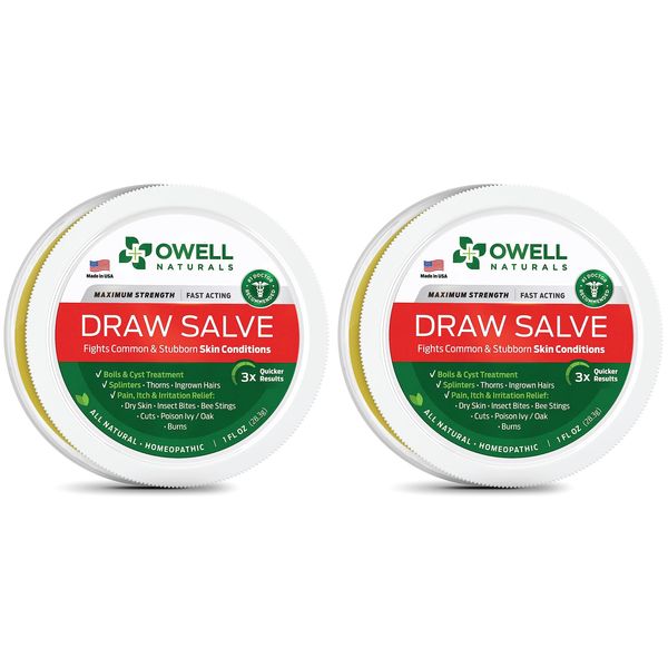 OWELL NATURALS Draw Salve–2oz Natural Powerful Salve, Provides Relief from Topical and Irritations, Splinters, Sores, Bee Stings,Foreign Objects Embedded in The Skin (1 Fl Oz (Pack of 2))
