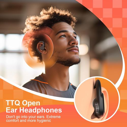 TTQ Open Ear Headphones, Open Ear True Wireless Earbuds Bluetooth 5.3, Sports Earbuds with Earhooks, 60H Playtime, Wireless Charging Case & LED Display, Waterproof Earbuds for Running Workout