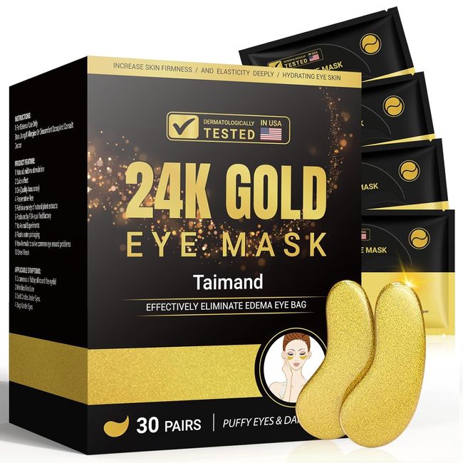 Taimand under Eye Patches 24K Gold under Eye Mask for Puffy Eyes 30 Pairs