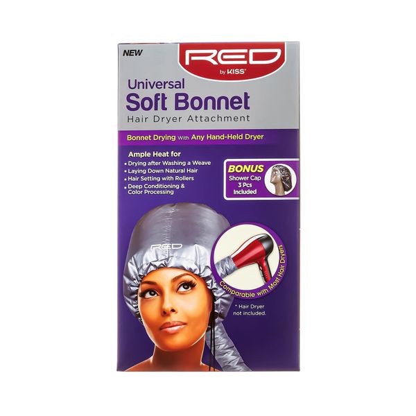 Red by KISS Universal Soft Bonnet Hair Dryer Attachment Works with ANY Hand Held Dryer Bonus 3pcs Shower Cap Included