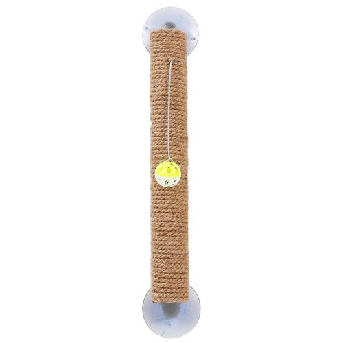 Pet Life Stick N Claw Sisal Rope and Toy Suction Cup Stick Shaped Cat Scratcher, Brown