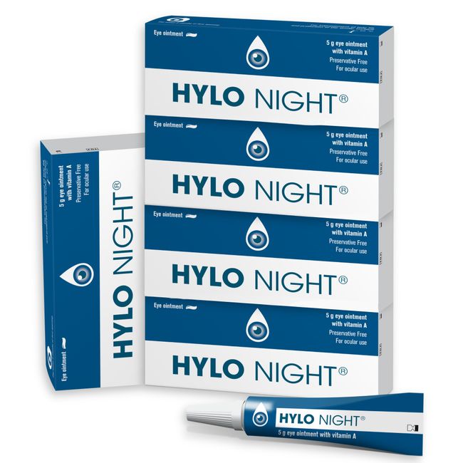 HYLO Night - 5 Pack - Preservative and Phosphate Free Eye Ointment - Soothes Dry Eyes at Night While Sleeping - 5x5g