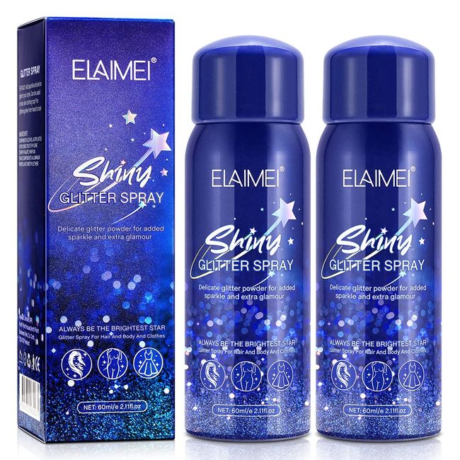 Glitter Spray, Body and Hair Glitter Spray, Apply to Skin, Face, Hair and Clothing,Quick-Drying Waterproof Body Shimmery Spray，Used to Celebrate Holidays. (2Pcs)