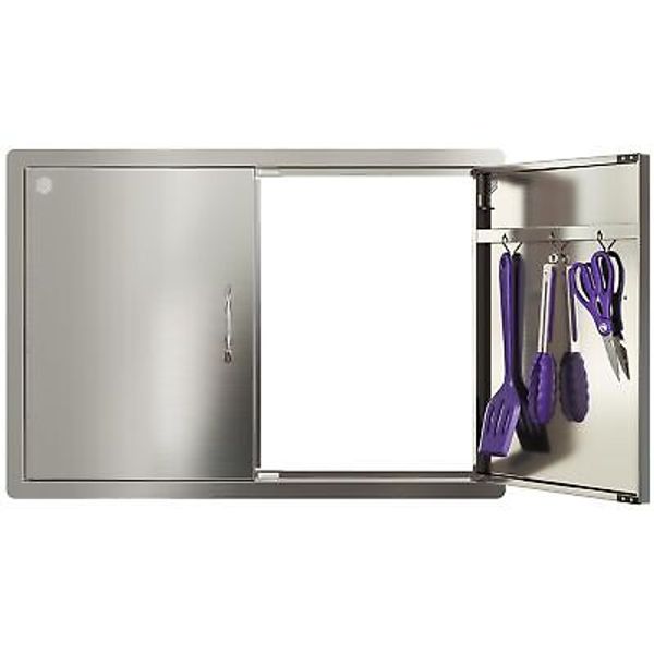 Outdoor Kitchen Door, 30" W x 21" H Stainless Steel Double Access Door with V...