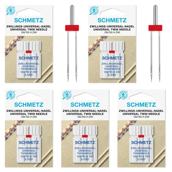 Schmetz Twin Needles, Sewing Machine Needle, Size 4.0/80 (5)