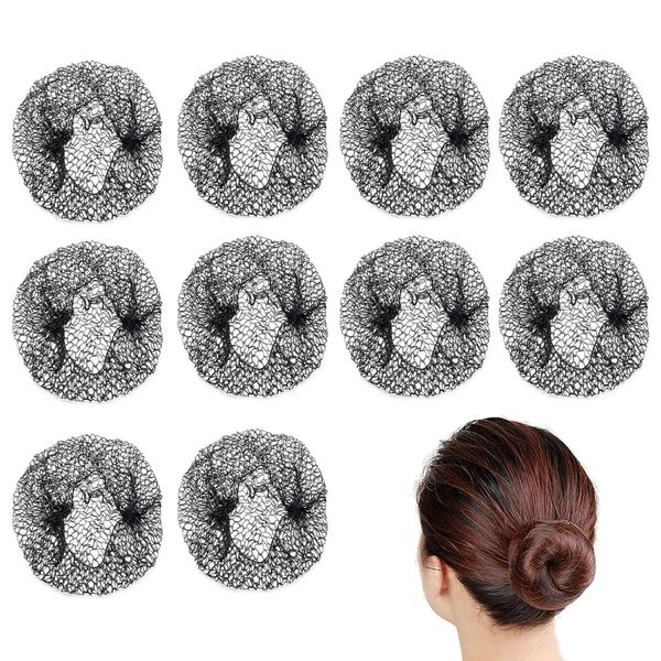 10Pcs Hair Nets, Hair Nets for Sleeping In, Black Slumber Hair Net, Hair Nets Invisible Elastic Edge Mesh Bun Hair Net for Wash Face Makeup Sleep Ballet Dancer Nurse (20inch)