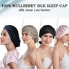 SOBONNY Silk Bonnet for Sleeping 100% Mulberry Silk Sleep Cap for Women Hair Care Night Cap with Adjustable Ribbons(Large, Black)