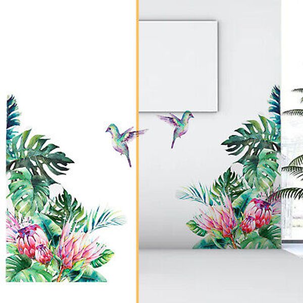 Tropical Leaf Flower Bird Wall Sticker Living Room Decor Mural Art DIY Home