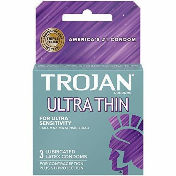 Trojan Ultra Thin Lubricated Condoms - 3 Count, Pack of 6 (Packaging May Vary)