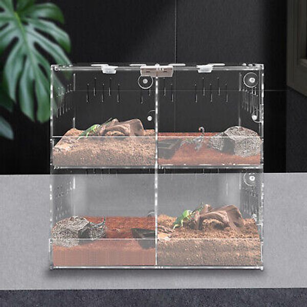 Reptile Cage Enclosure Box Scorpion Tarantula Insect Clear Display Case 4-Grid