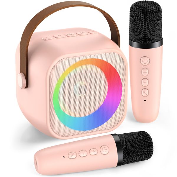 Karaoke Machine for Kids Adults, Mini Portable Bluetooth Karaoke Speaker with 2 Wireless Microphone and Lights, Christmas Birthday Gifts for Girls Ages 4, 5, 6, 7, 8, 9, 10, 12+ Family Home Party