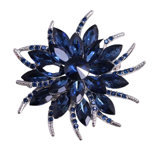 Mecool Flower Brooch Pin for Women Brides Created Crystal Brooch Blue