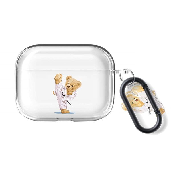 ONLYOU Airpods Pro Case, Stylish, Korean Airpods Pro2 Case, Cute, TPU Judo Bear, Bear Design, Airpods Pro Cover, Matching Earphone Case, Carabiner, Hook, Charm (AirpodsPro (1/2nd Generation), Clear)