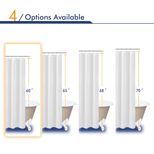 N&Y HOME Short Fabric Shower Curtain Liner 60 inches Long, Hotel Quality, Machine Washable, White Shorter Bathroom Curtains with Grommets, 72x60