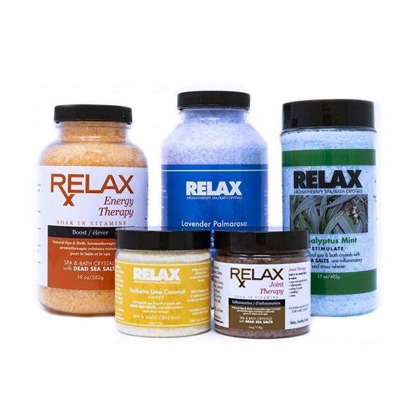 Relax Spa Bath Dead Sea Salt Bath Aromatherapy Crystals 5-Pack Luxury Gift Set Hot Tub and Chair