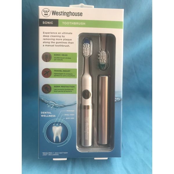 New Westinghouse Sonic Battery Operated Electric Silver Travel Toothbrush