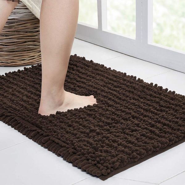 Walensee Bathroom Rug Non Slip Bath Mat (36x24 Inch Brown) Water Absorbent Super Soft Shaggy Chenille Machine Washable Dry Extra Thick Perfect Absorbant Best Large Plush Carpet for Shower Floor