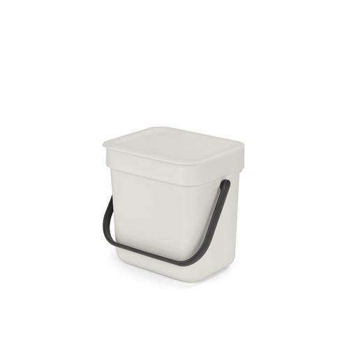 Brabantia Sort & Go Food Trash Can (0.8 Gal/Light Gray) Small Countertop Kitchen Compost Caddy with Handle & Removable Lid, Easy Clean