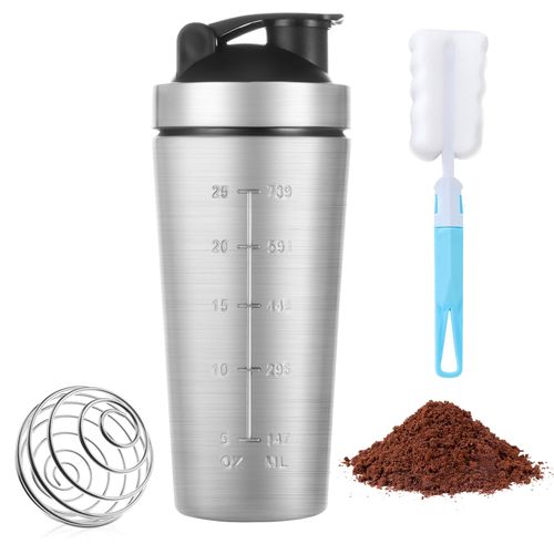ACWOO Protein Shaker Bottle with Stainless Steel Mixing Ball 900ml, Stainless Steel Protein Shaker Cup, Gym Shaker Bottle, Protein & Supplement Shaker Bottle, Leak Proof Metal Sports Water Bottle