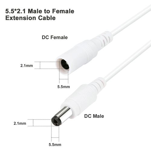 DC Power Extension Cable, 33ft 2Pack 2.1mmx5.5mm DC Plug Power Supply Adapter Extension Cord 20AWG Power Cord Compatible with 12V,24V Wireless CCTV IP Security Camera,Led Strip Lights(2pcs White)