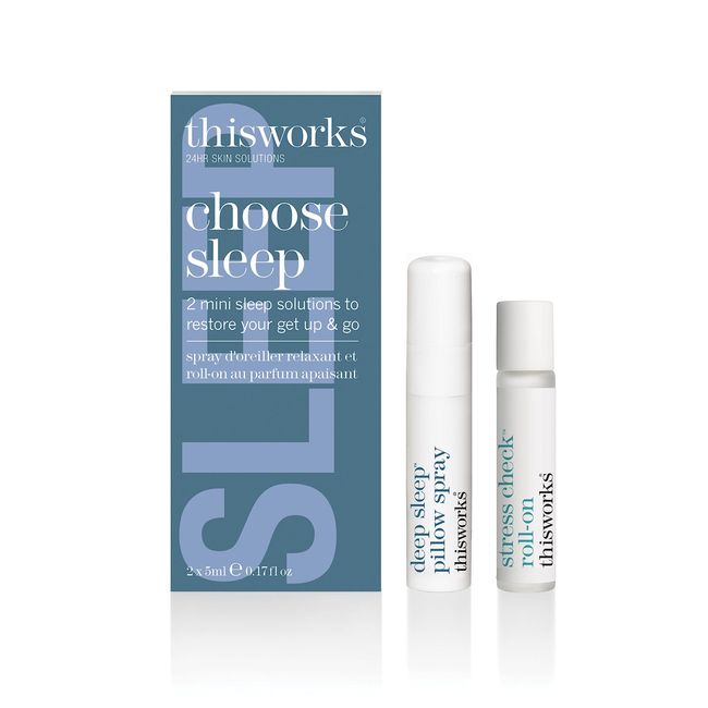 thisworks Choose Sleep Travel Kit, The Deep Sleep Pillow Mini Spray and Aromatherapeutic Roller Ball Infused with Eucalyptus, Frankincense & Lavender Essential Oils, 2x5ml