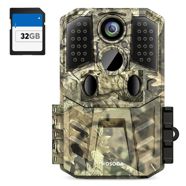 Trail Camera, WOSODA Security Camera, Infrared Camera, 1920P Full HD, 30 Megapixels, IP66 Grade Waterproof, Dustproof, 32 GB Memory Card Included, 0.2s Ultra Fast Trigger, 120° Ultra Wide Detection