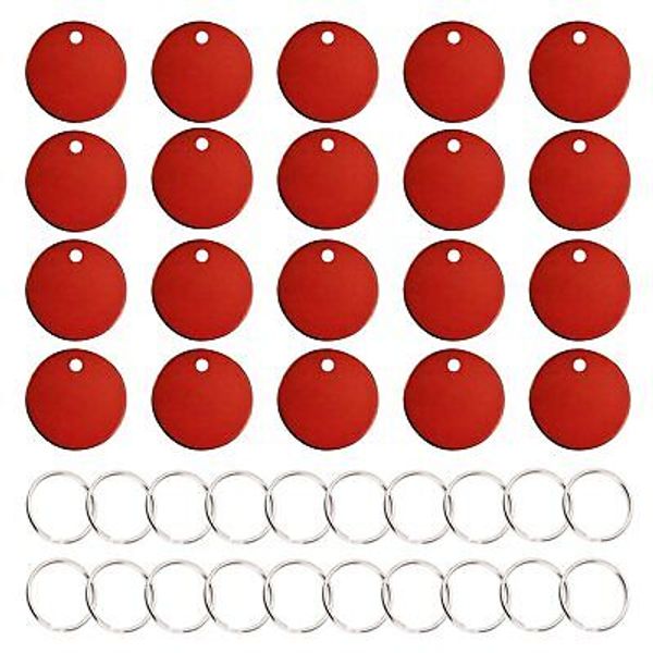 Pet ID Tags 20 PCS Red Round Pet Identification Tags Double Sided Blank Dog N...