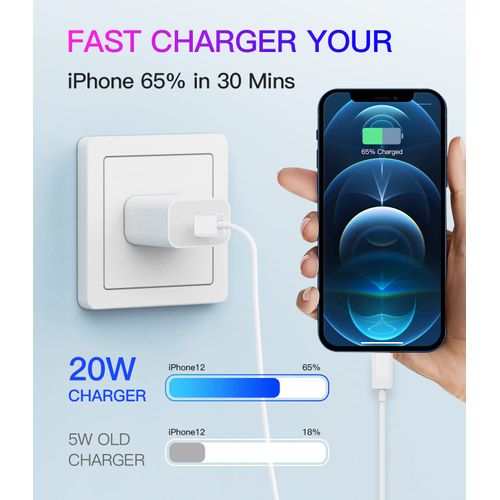 USB C Fast PD Wall Charger Block 5ft Cable 18W 20W Watt Power Charging Adapter Quick Box Compatible with Ipad ARI iPhone 11 12 PRO MAX Mini XS XR SE2 8Plus Cord for Type C Plug