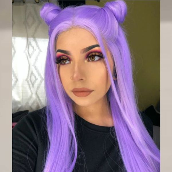 Purple Synthetic Lace Front Wigs for Women Best Lilac Long Handmade Purple Lace Wig Free Part Lavender Glueless Natural Hairline Synthetic Heat Resistant Fiber Hair Cosplay Drag Queen Wig 24inch