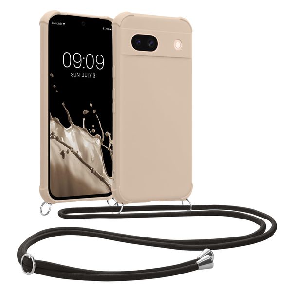kwmobile Smartphone Shoulder Case for Google Pixel 8a - TPU Cover Shoulder Strap Cream