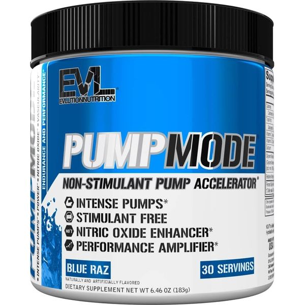 PumpMode Nitric Oxide Supplement - Nitric Oxide Booster Pump Pre Workout Powder with Glycerol and Betaine for Muscle Recovery Growth and Endurance - Stim Free Pre Workout Drink (Blue Raz)