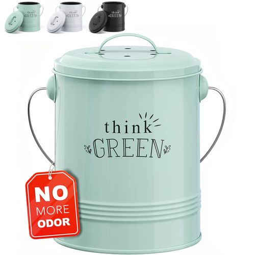 Barnyard Designs Compost Bin for Kitchen Counter - 1.2 Gallon Countertop Composter with Extra Smell-Absorbing Filters and Inner Bucket for Easy Cleaning - Food Waste Bin for Kitchen with Lid (Mint)
