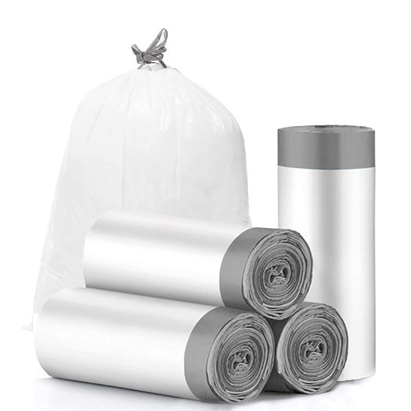 CHARMOUNT Drawstring 4 Gallon Trash Bags, Small Garbage Bags, Unscented Trash Can Liner, 60 Count