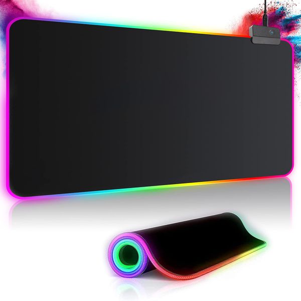 Gaming Mauspad RGB Mousepad 800x300mm XXL Gaming Mousepad groß mit 14 Beleuchtungs Modi 7 LED Farben Wasserdicht Anti Rutsch für Computer PC Professionelle Gamer, Schwarz