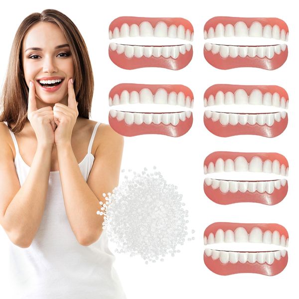 EUPSIIU 6 Pairs Dentures Cosmetic Veneer False Teeth for Men Women, Temporary Prosthesis Teeth Bottom False Teeth Instant Smile Silicone Dental Prostheses for Protecting Teeth Regaining Smile (12PCS)