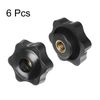 sourcing map 6pcs Star Knobs M8 Female Thread 38mm 6-Point Plastic Head Brass Insert Through Hole Screw-in Threaded Hand Knob Clamping Handle, Black